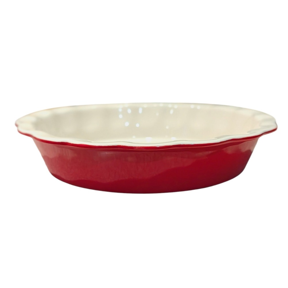 Martha Stewart Red Ceramic Ruffled Pie‎ Dish Scalloped Baker Macy's 9" Wide